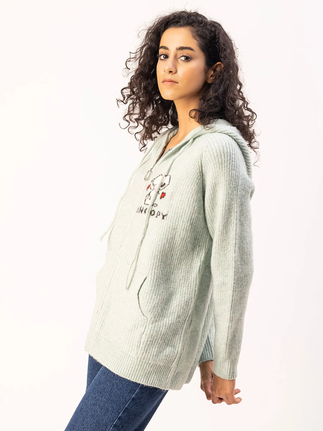 Snoopy Knit Hoodie-Green