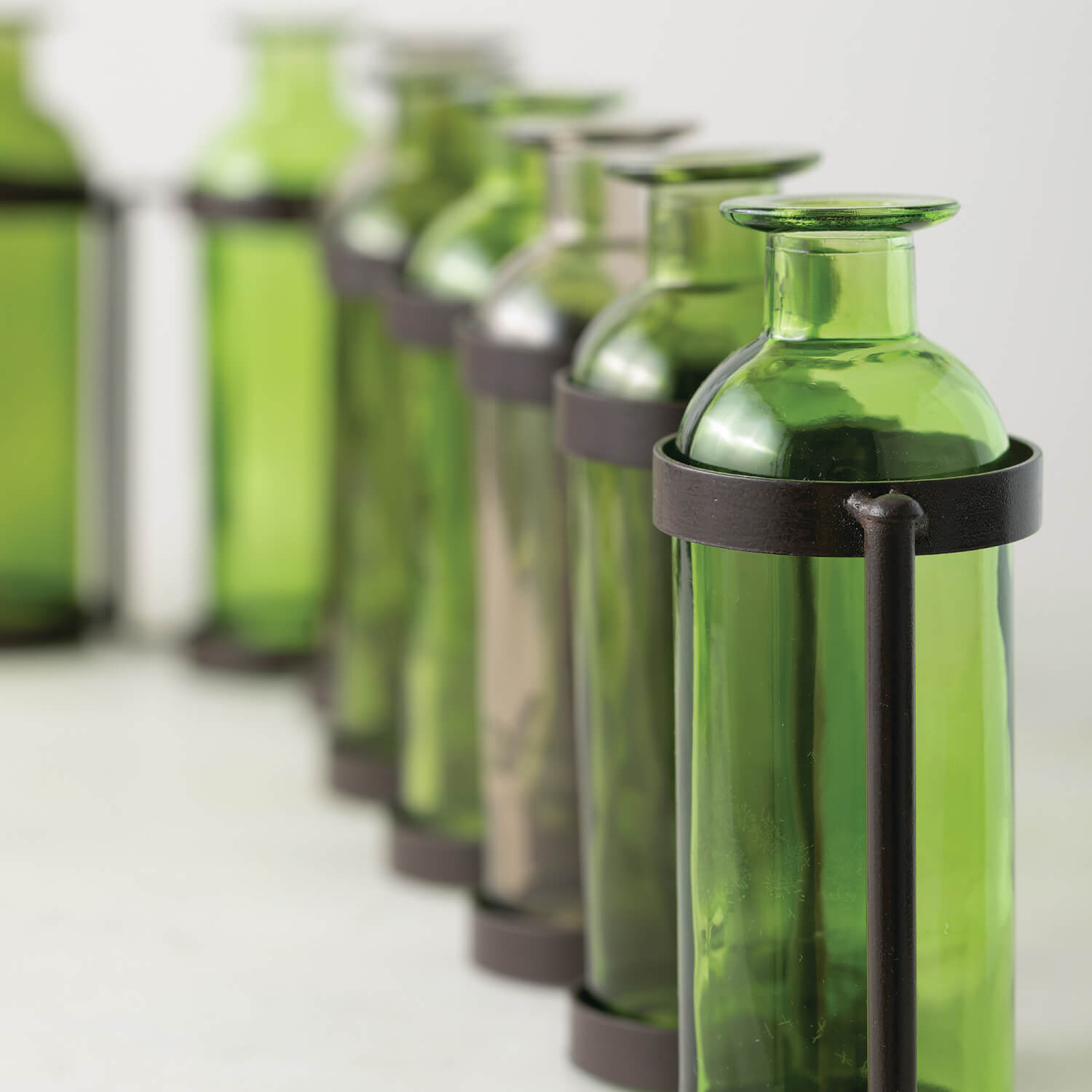 Ten Glass Bottle Vase Set