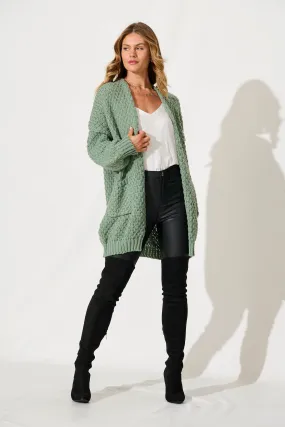 Tranquil Knit Cardigan In Pale Green Wool Blend