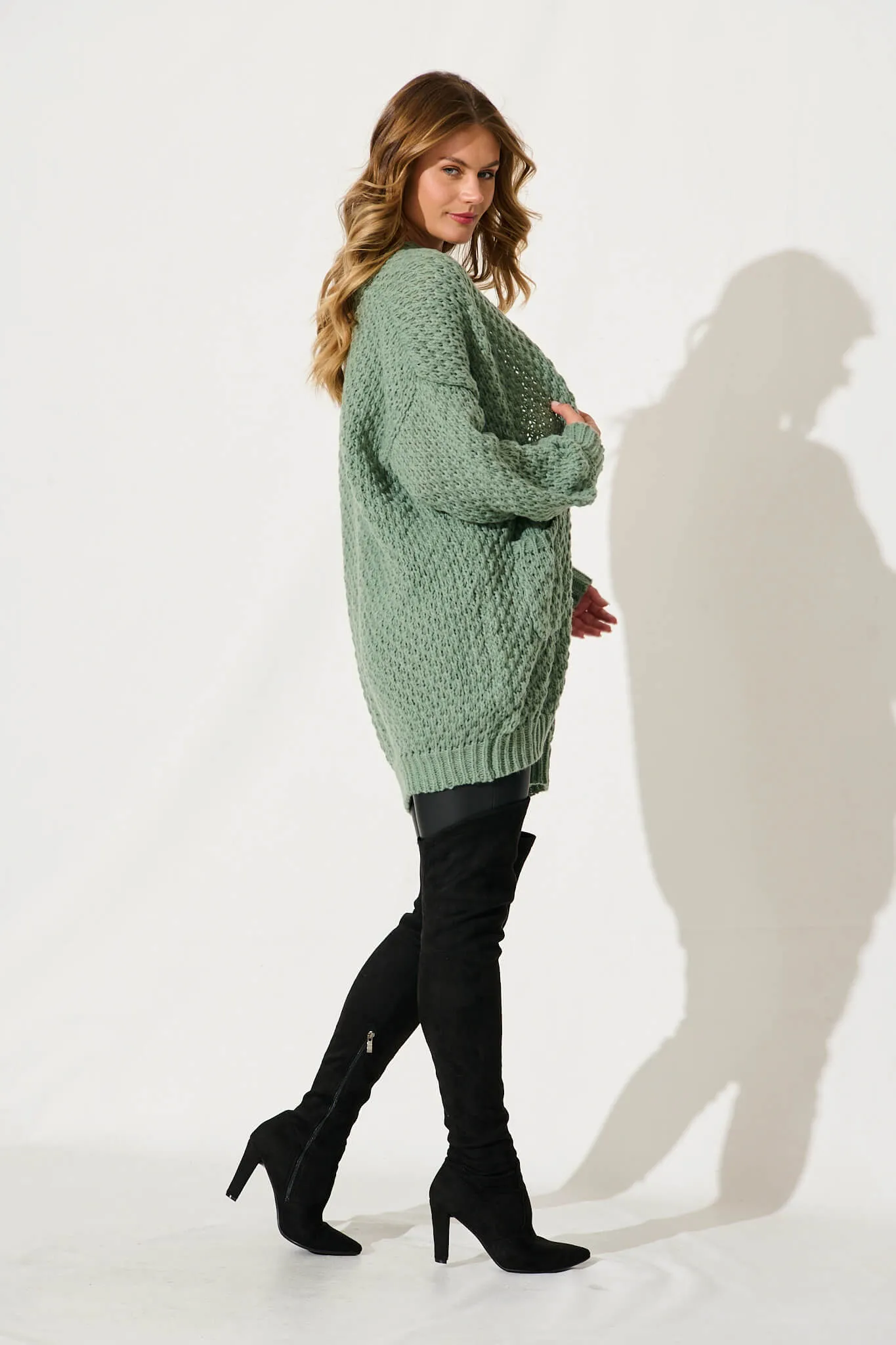 Tranquil Knit Cardigan In Pale Green Wool Blend