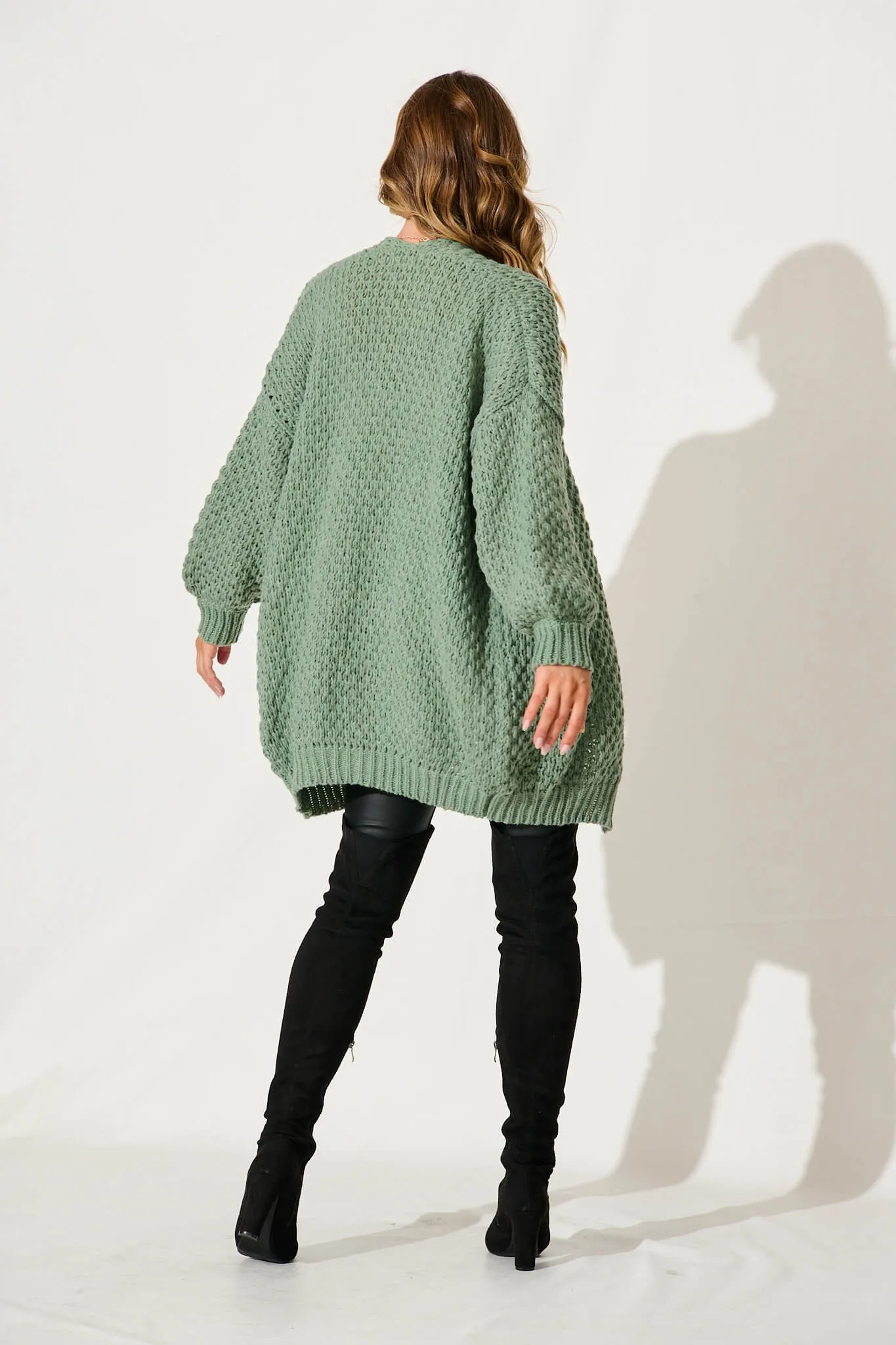 Tranquil Knit Cardigan In Pale Green Wool Blend