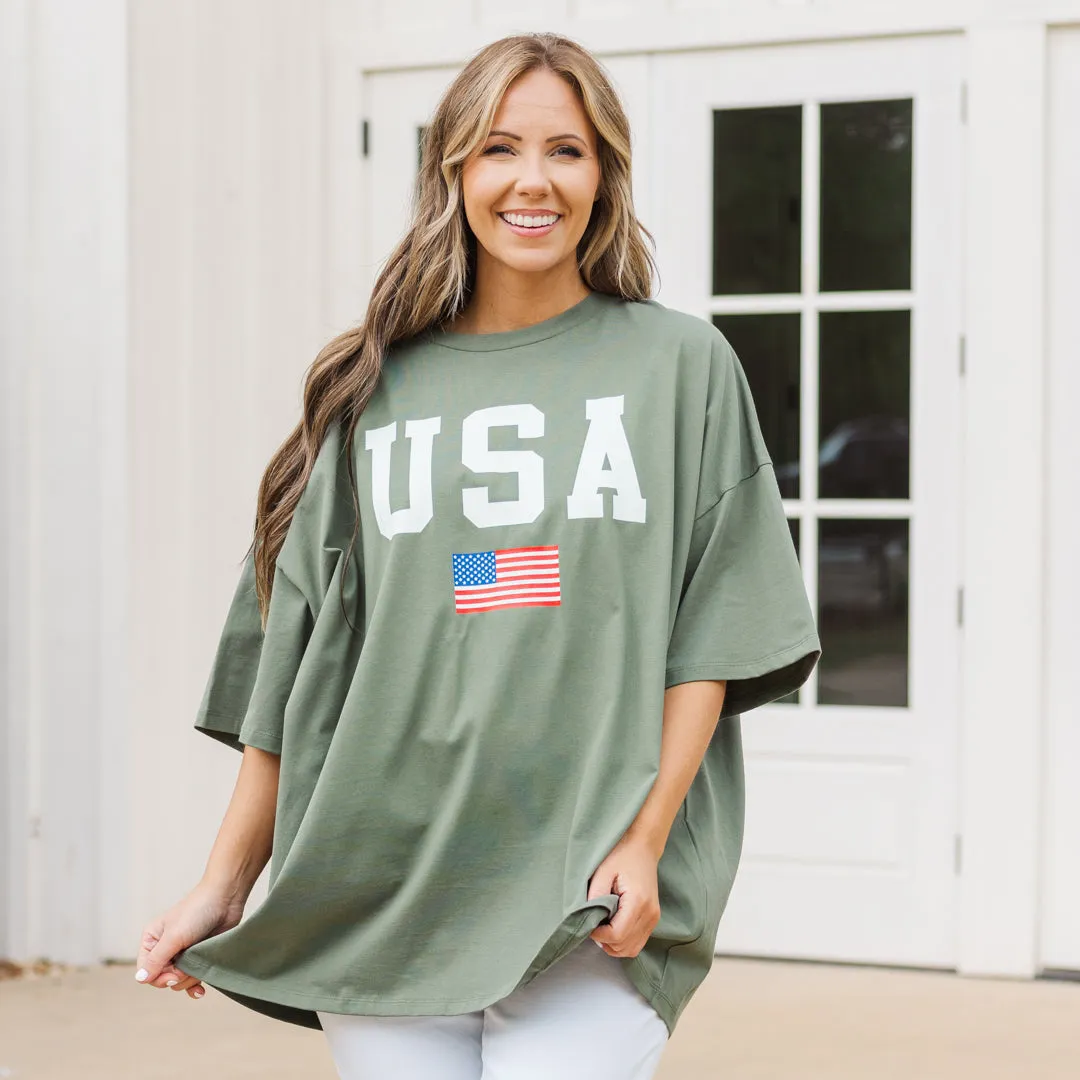 True American Spirit Boyfriend Tee, Moss