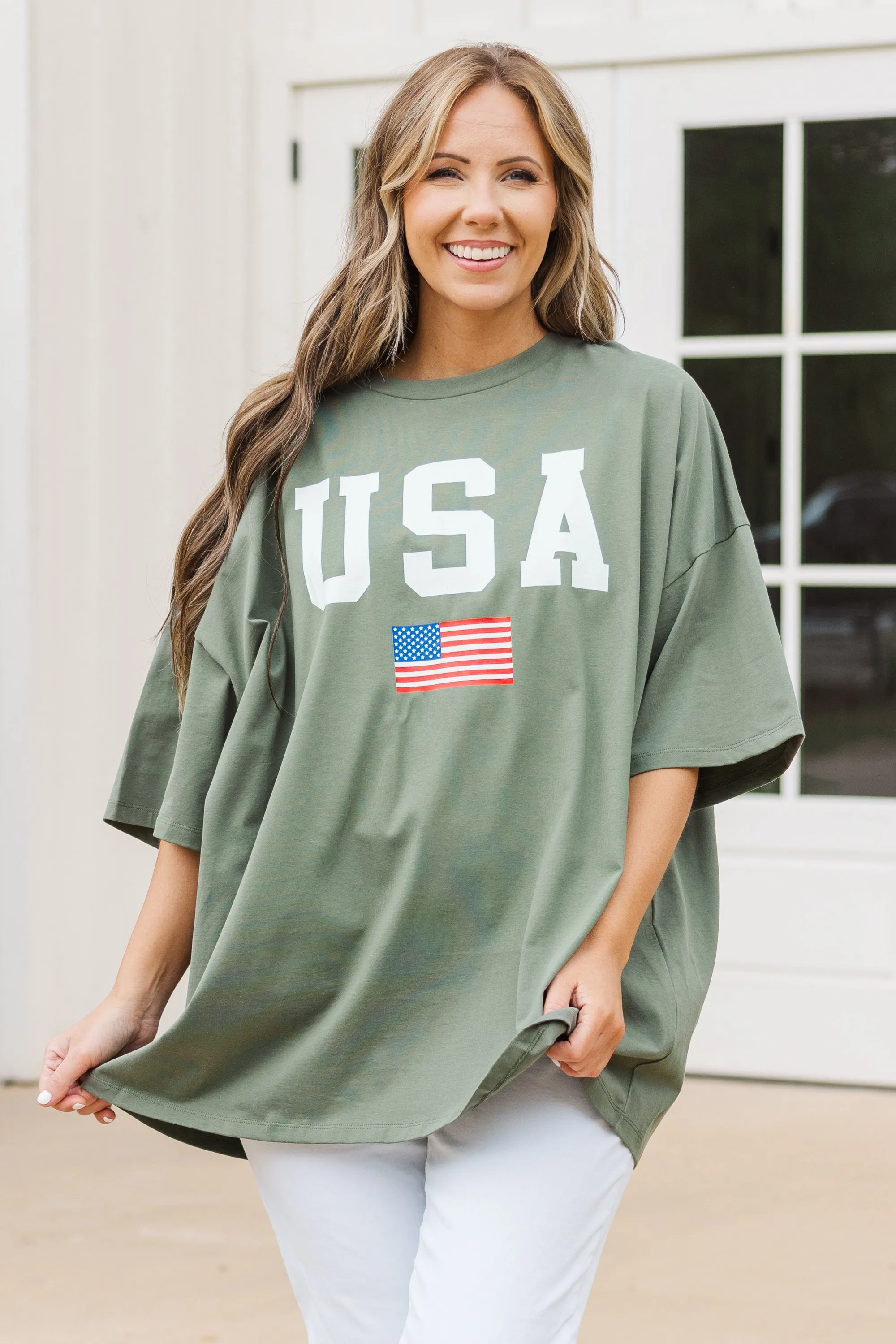 True American Spirit Boyfriend Tee, Moss