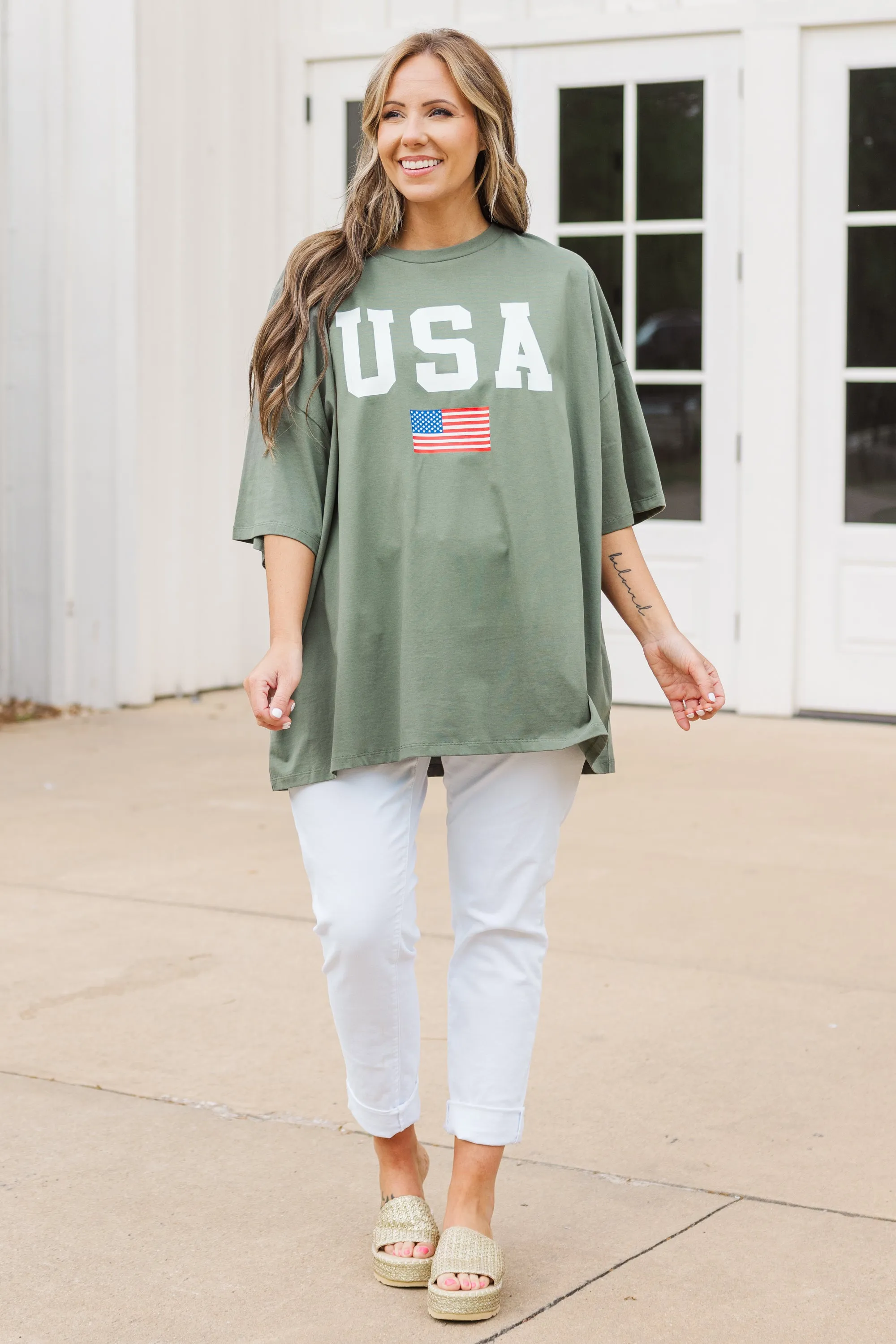 True American Spirit Boyfriend Tee, Moss