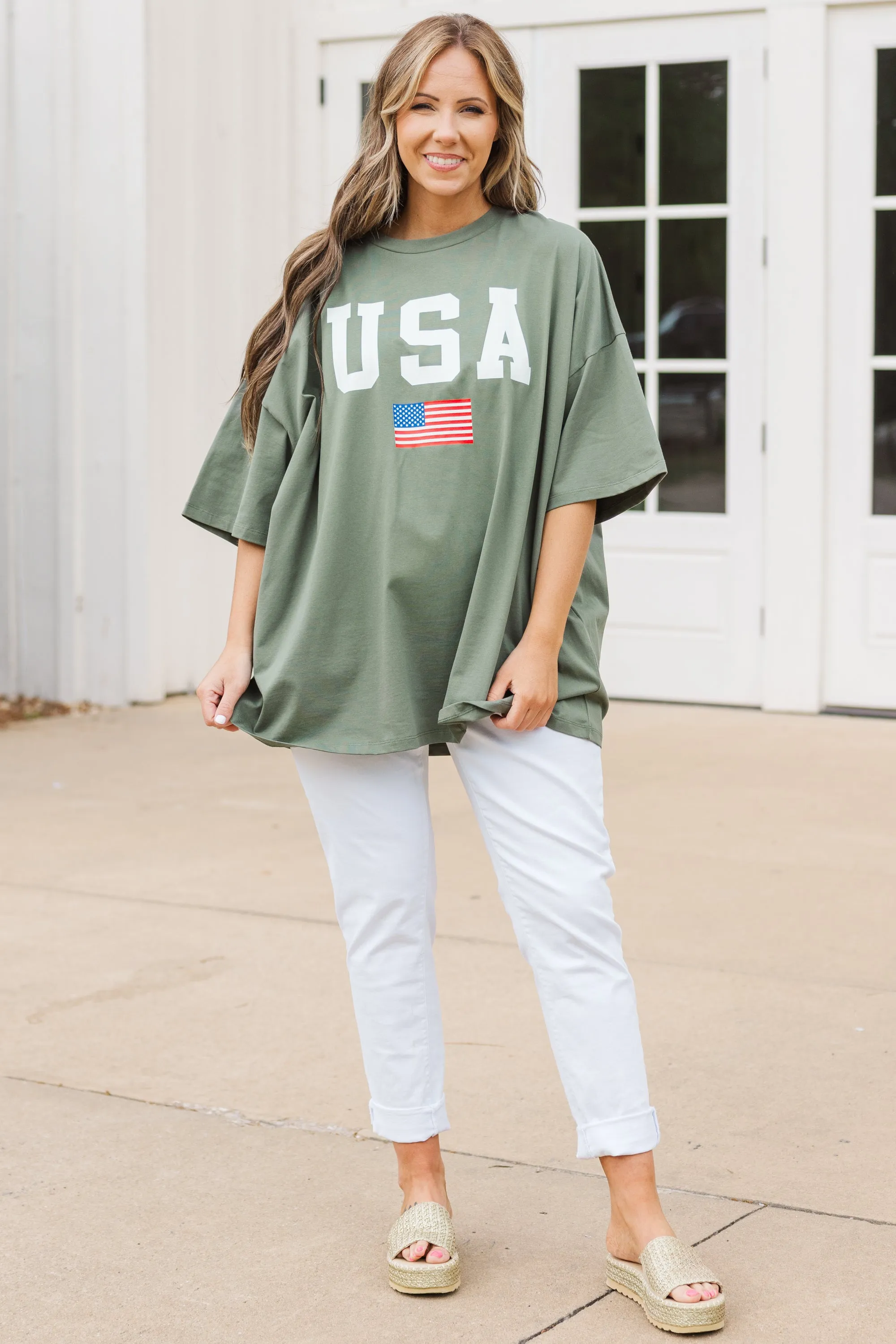 True American Spirit Boyfriend Tee, Moss