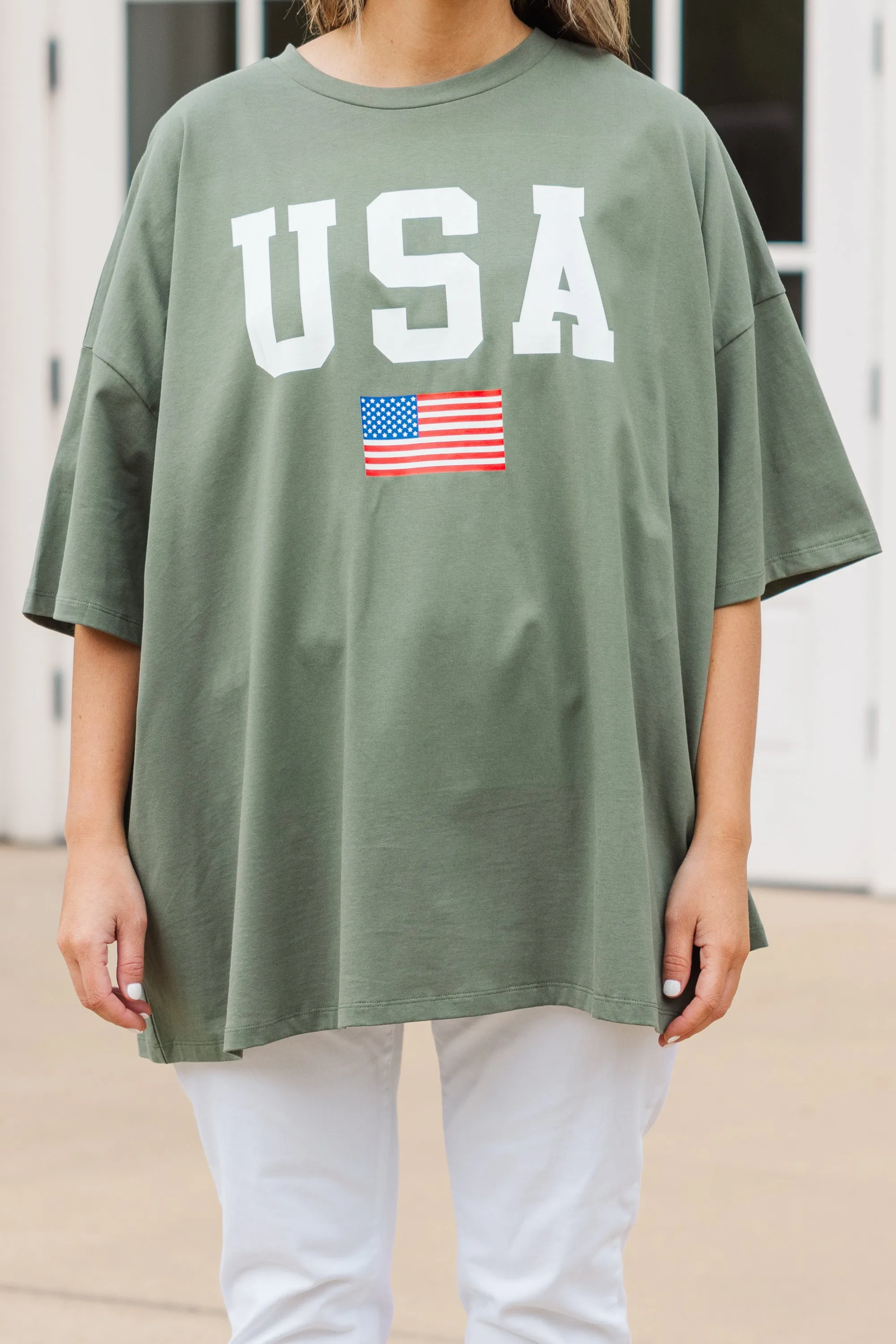 True American Spirit Boyfriend Tee, Moss