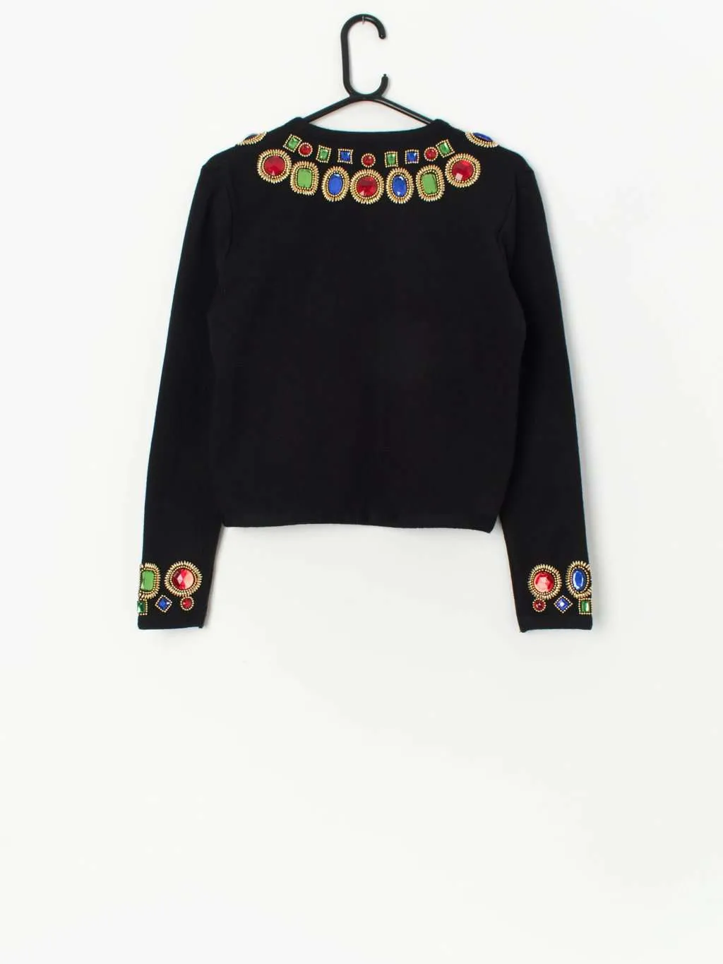 Vintage black beaded cardigan with stunning multi-coloured faux jewels – Medium