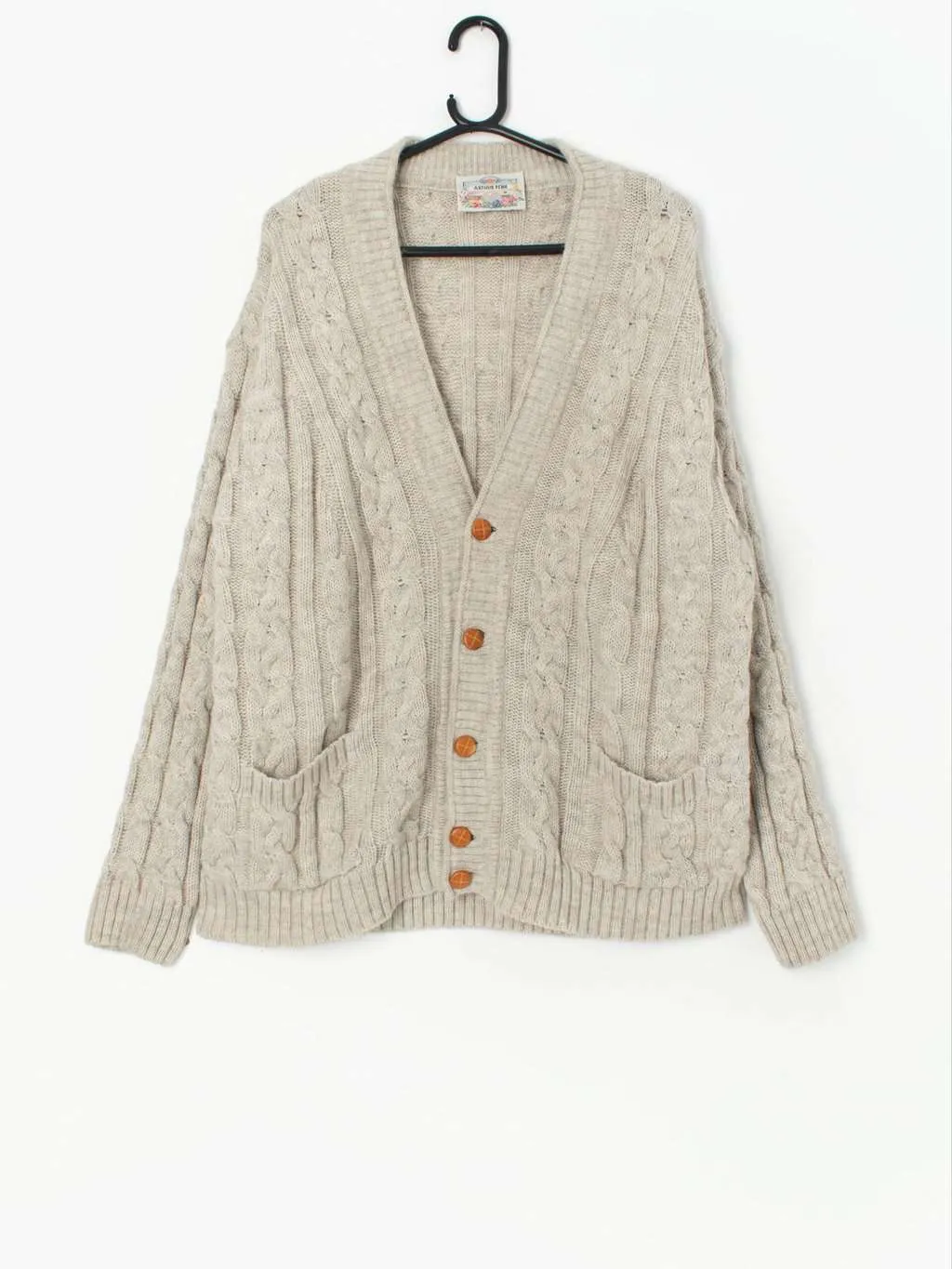 Vintage wool and alpaca cable knit cardigan – Large