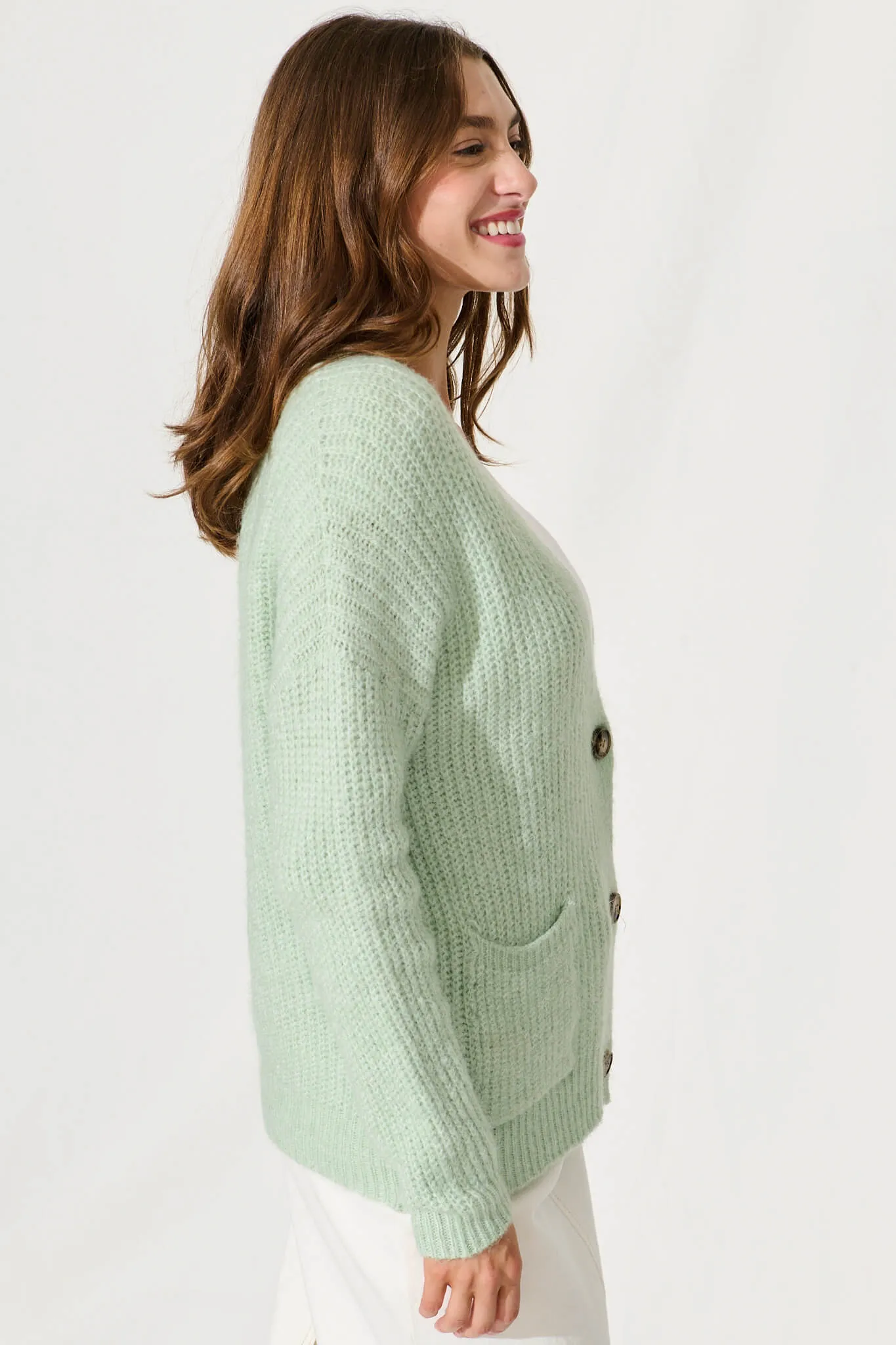 Wendy Knit Cardigan In Mint Green Marle