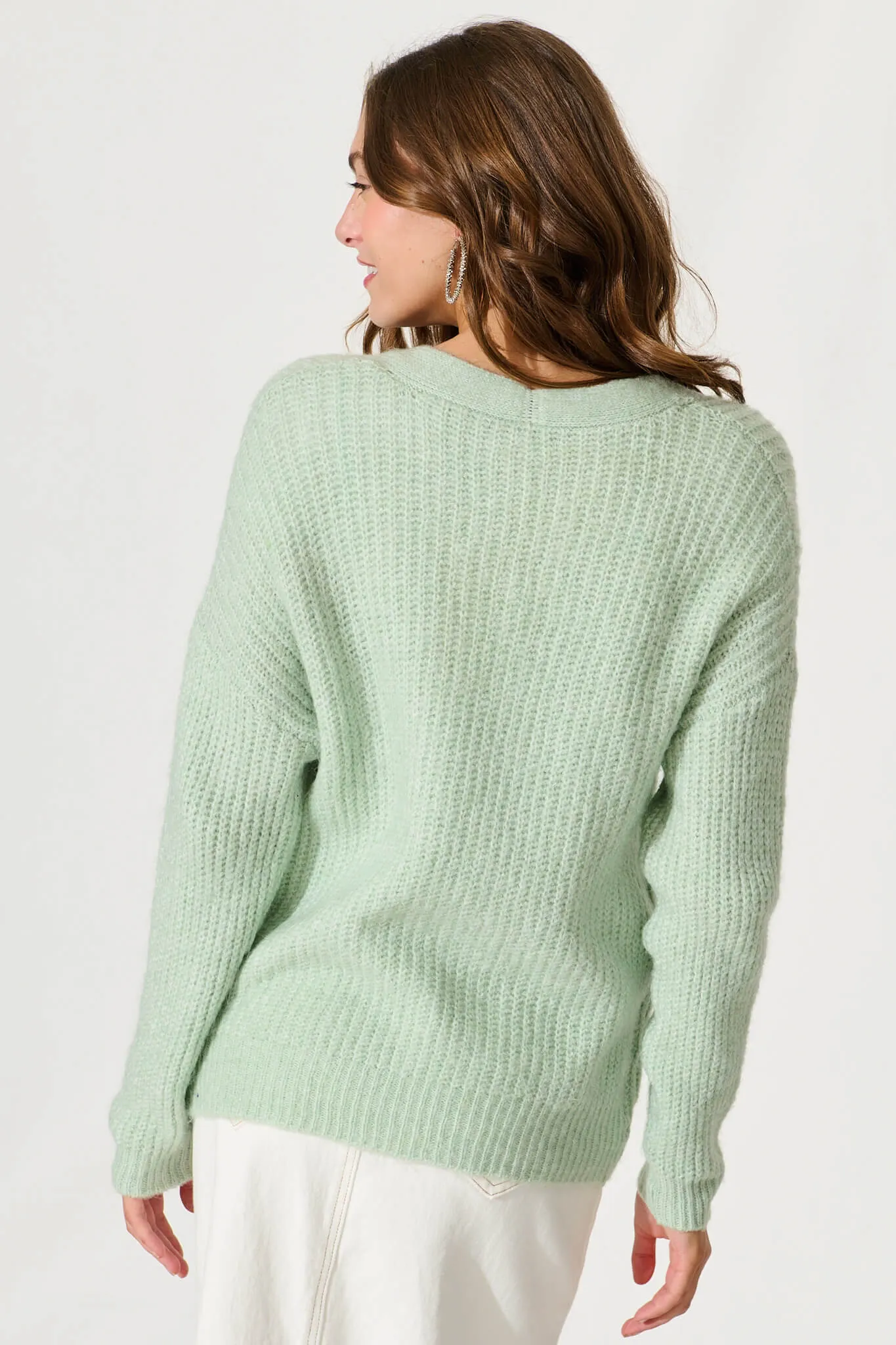 Wendy Knit Cardigan In Mint Green Marle