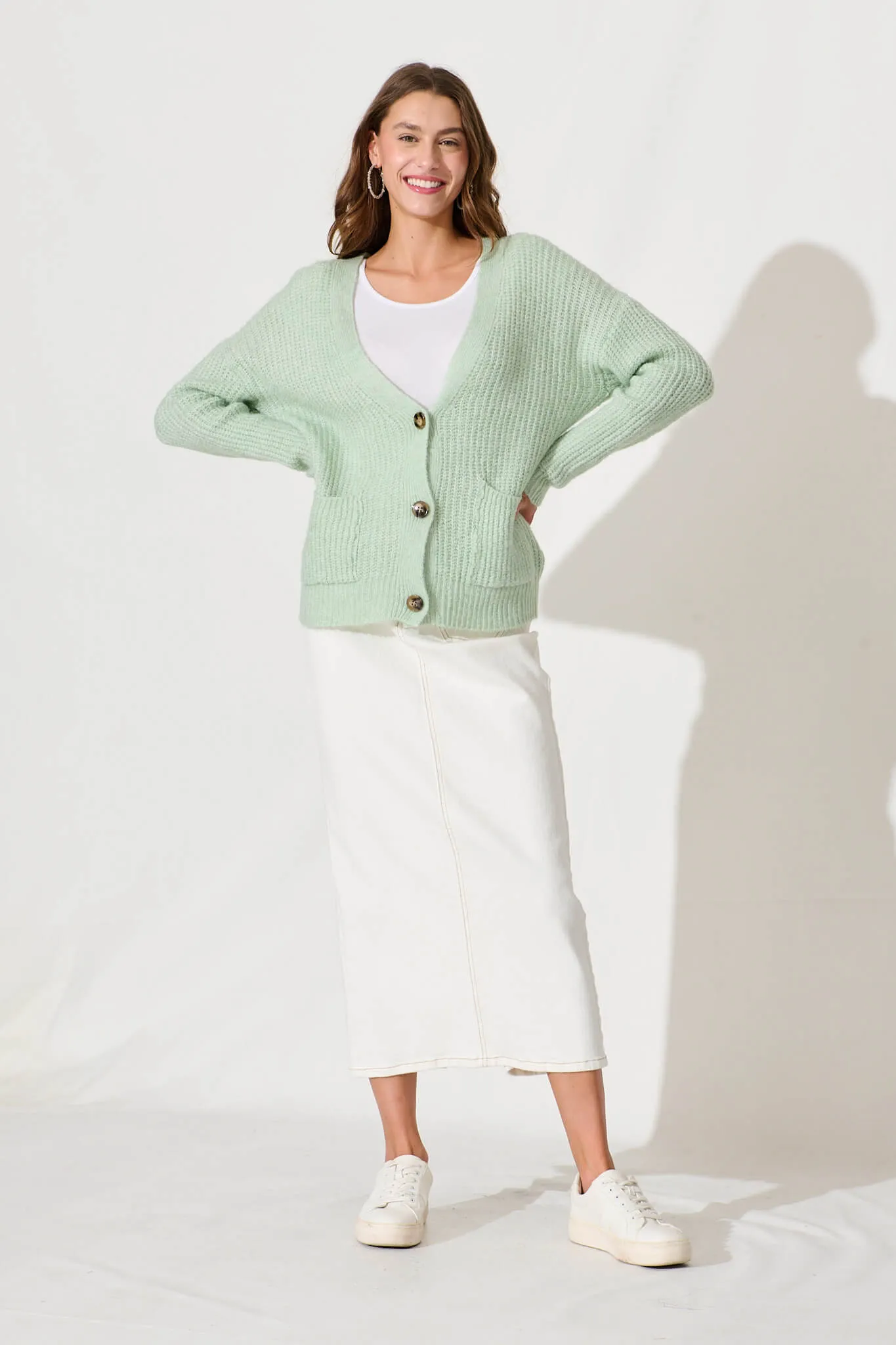 Wendy Knit Cardigan In Mint Green Marle