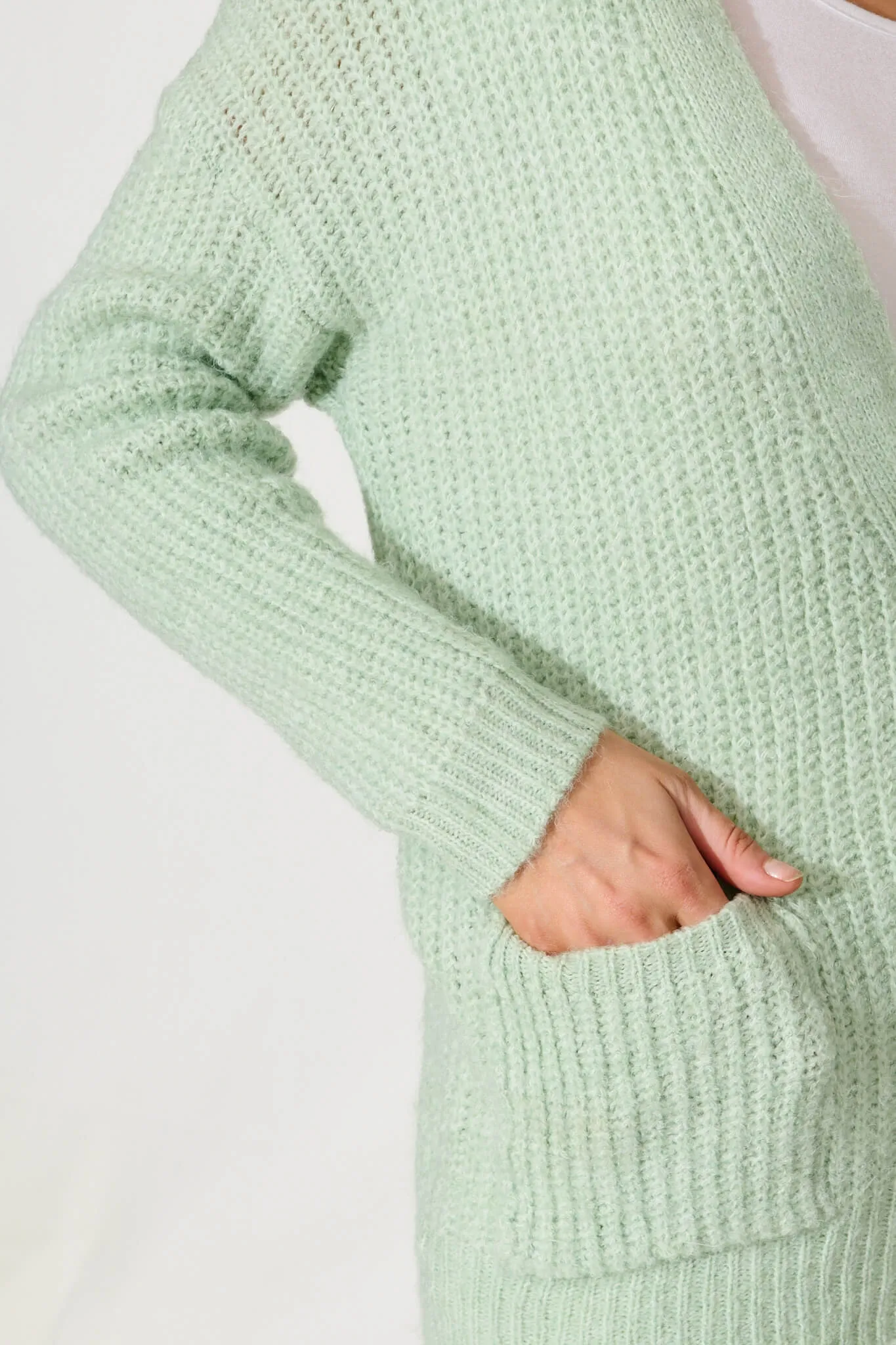 Wendy Knit Cardigan In Mint Green Marle