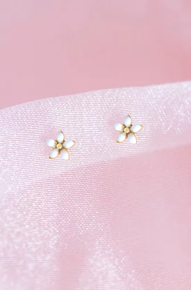 White Enamel Flower Studs