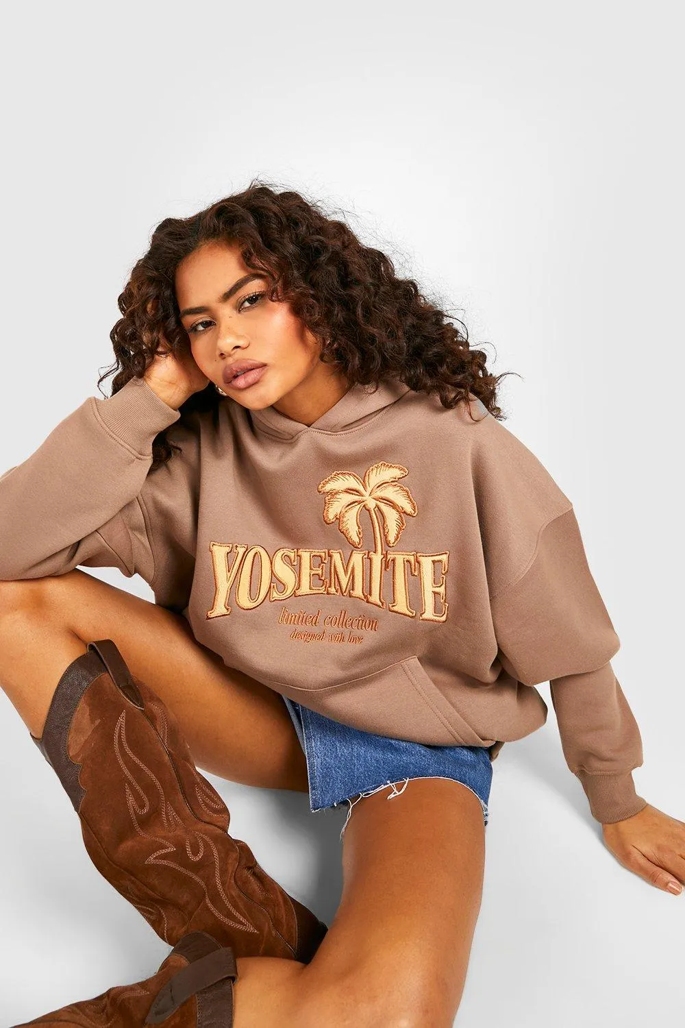 Yosemite Slogan Chenille Applique Oversized Hoodie