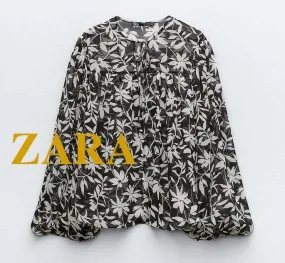 ZARA  |Flower Patterns Casual Style Shirts & Blouses